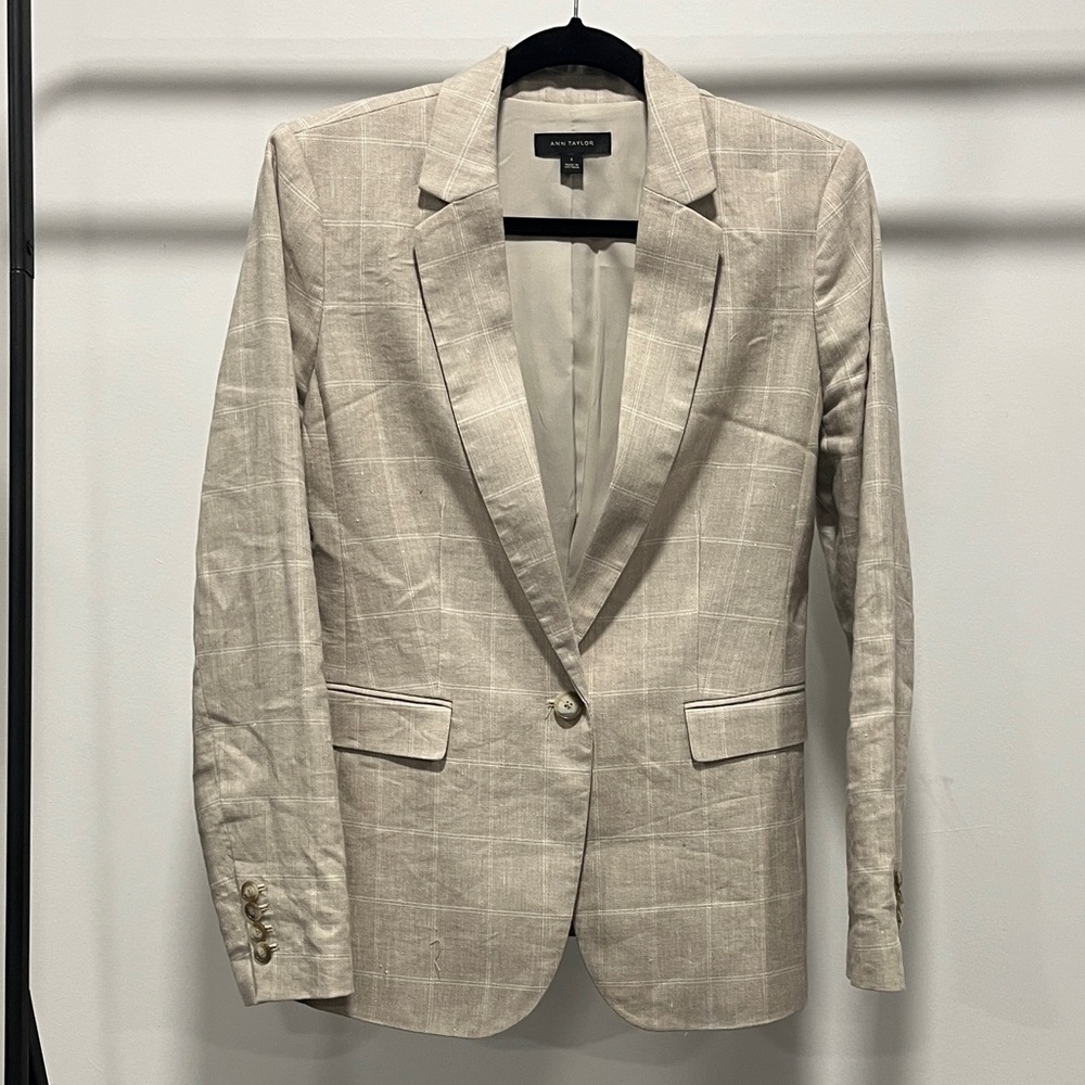 Ann Taylor Beige Plaid Blazer